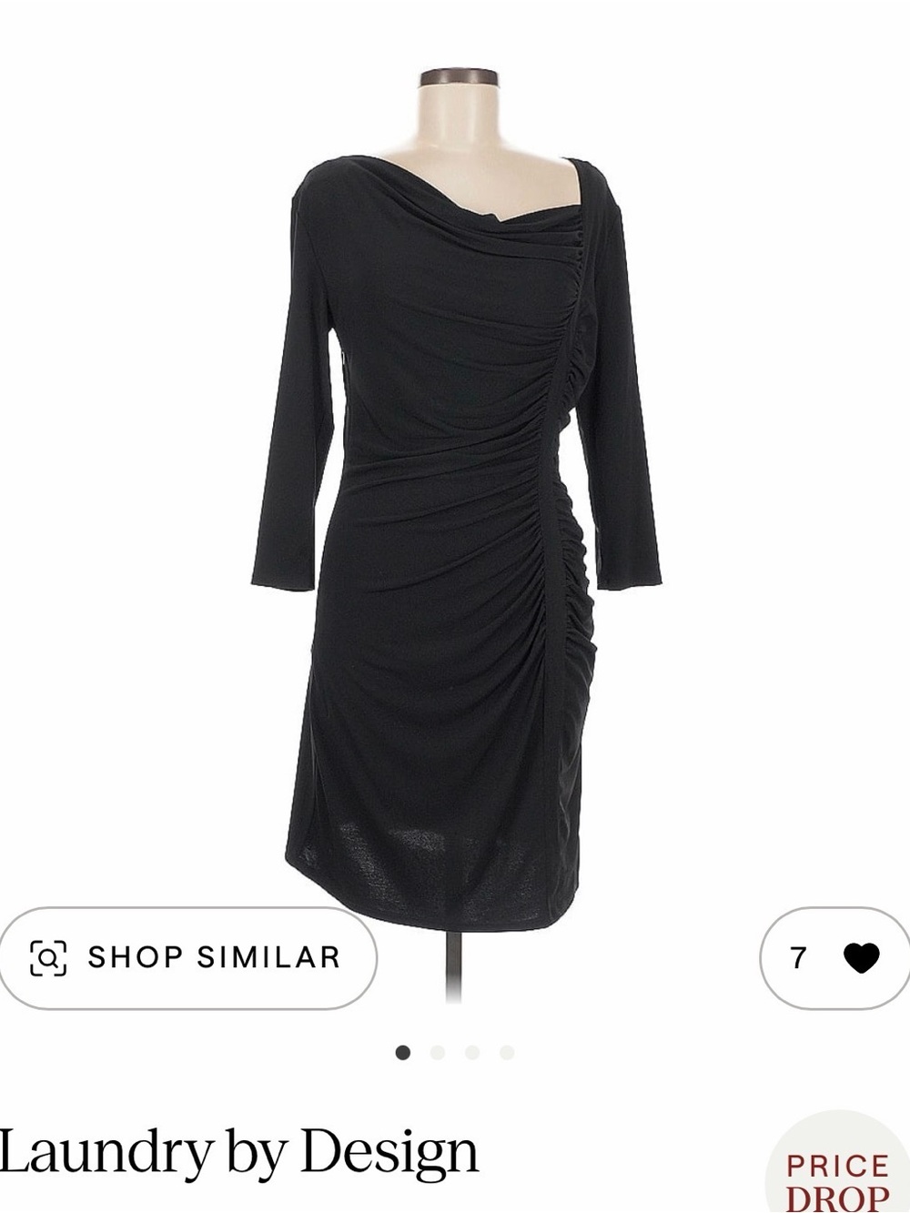 Laundry by Design Black Ruched Long-Sleeve Sheath Dress